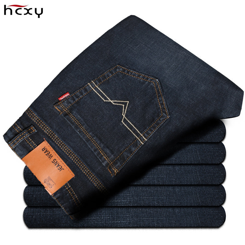 Men Jeans Business Casual Thin Slim Fit Blue Jeans Stretch