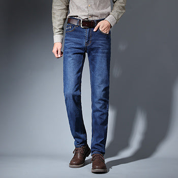 Men Jeans Business Casual Thin Slim Fit Blue Jeans Stretch