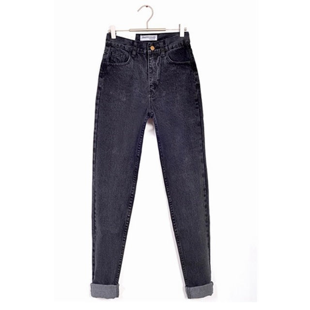 Vintage Black Boyfriend Jeans For Women High Waist Denim