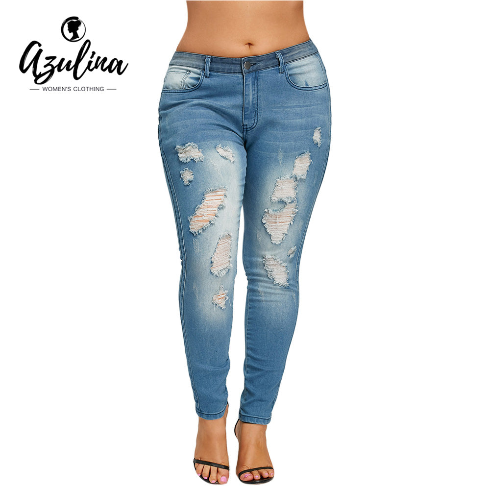 Jeans Woman  New Fashions Plus Size Slim Fitted Ripped Jeans