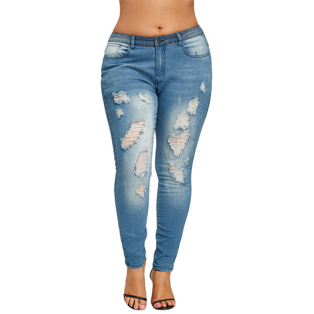 Jeans Woman  New Fashions Plus Size Slim Fitted Ripped Jeans
