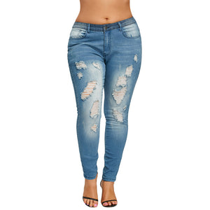Jeans Woman  New Fashions Plus Size Slim Fitted Ripped Jeans
