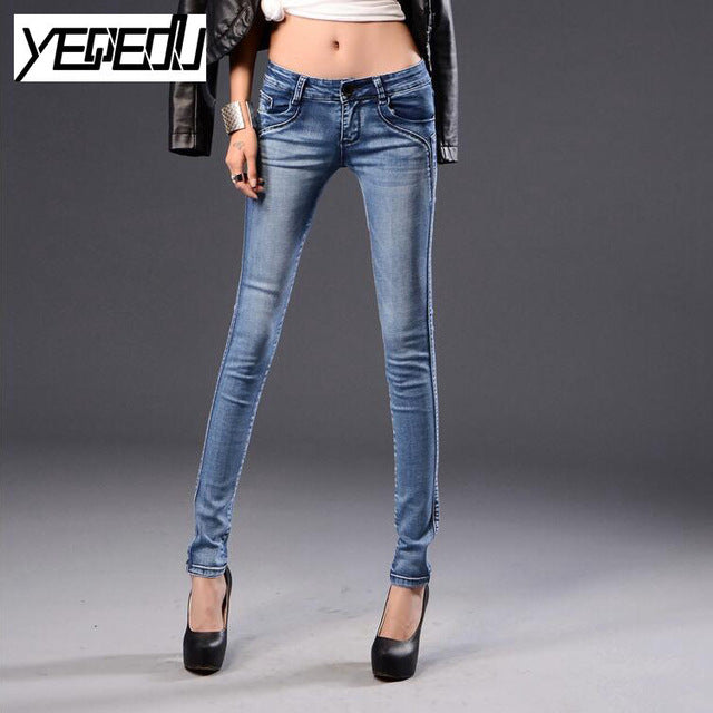 Elastic Skinny jeans woman Korean Slim fit Denim pants