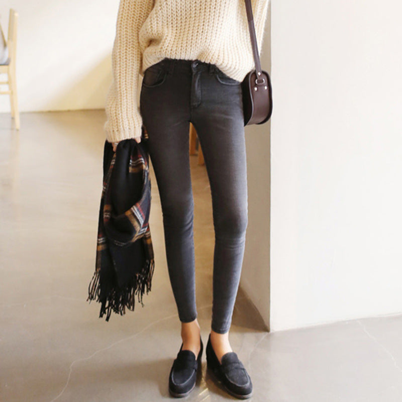 thin waist jeans nine Korean female grey legging