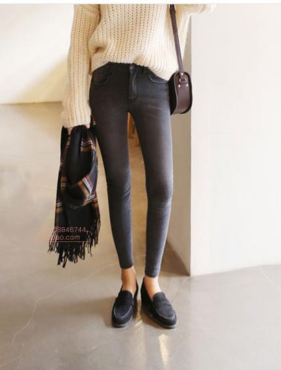 thin waist jeans nine Korean female grey legging