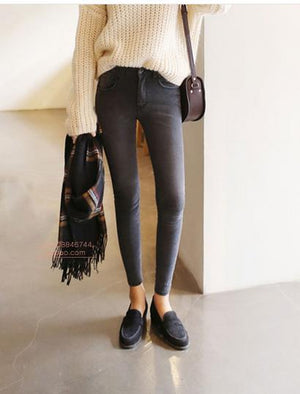 thin waist jeans nine Korean female grey legging