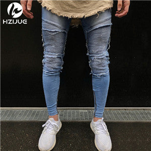 Hi-Street Men Knee Eversion Ripped Big Hole Men Jeans