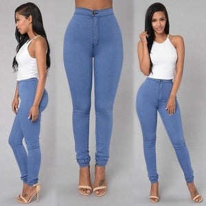 Solid Wash Skinny Jeans Woman High Waist winter Denim Pants Plus Size